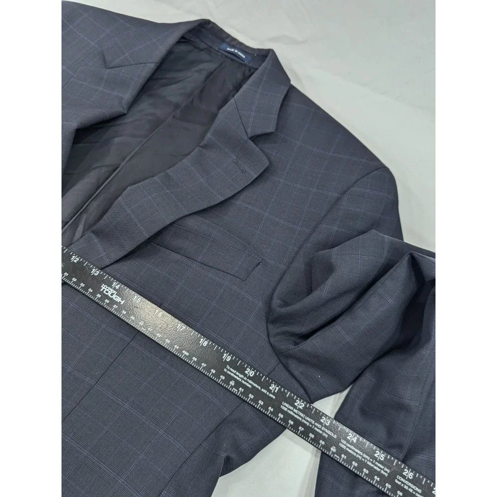 Ralph Lauren Blazer Sports Coat 100% Wool Blue Subtle Plaid Suit Jacket 41L 44